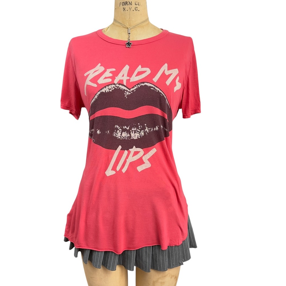 Y2K Lauren Moshi Read My Lips Graphic Tee Distressed Grunge Punk Size XS